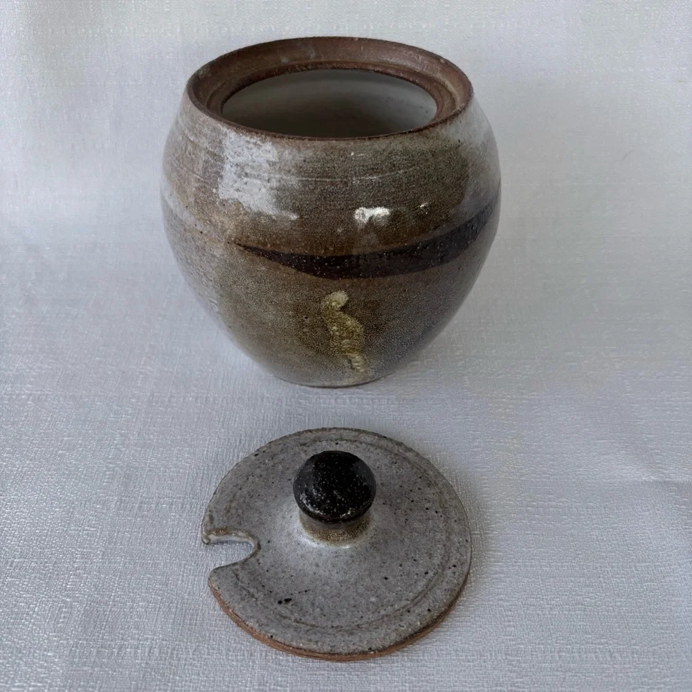 Signed 1981 Campbell Studio Pottery Lidded Jar Drip Glaze Stoneware Canister - Picture 2 of 12
